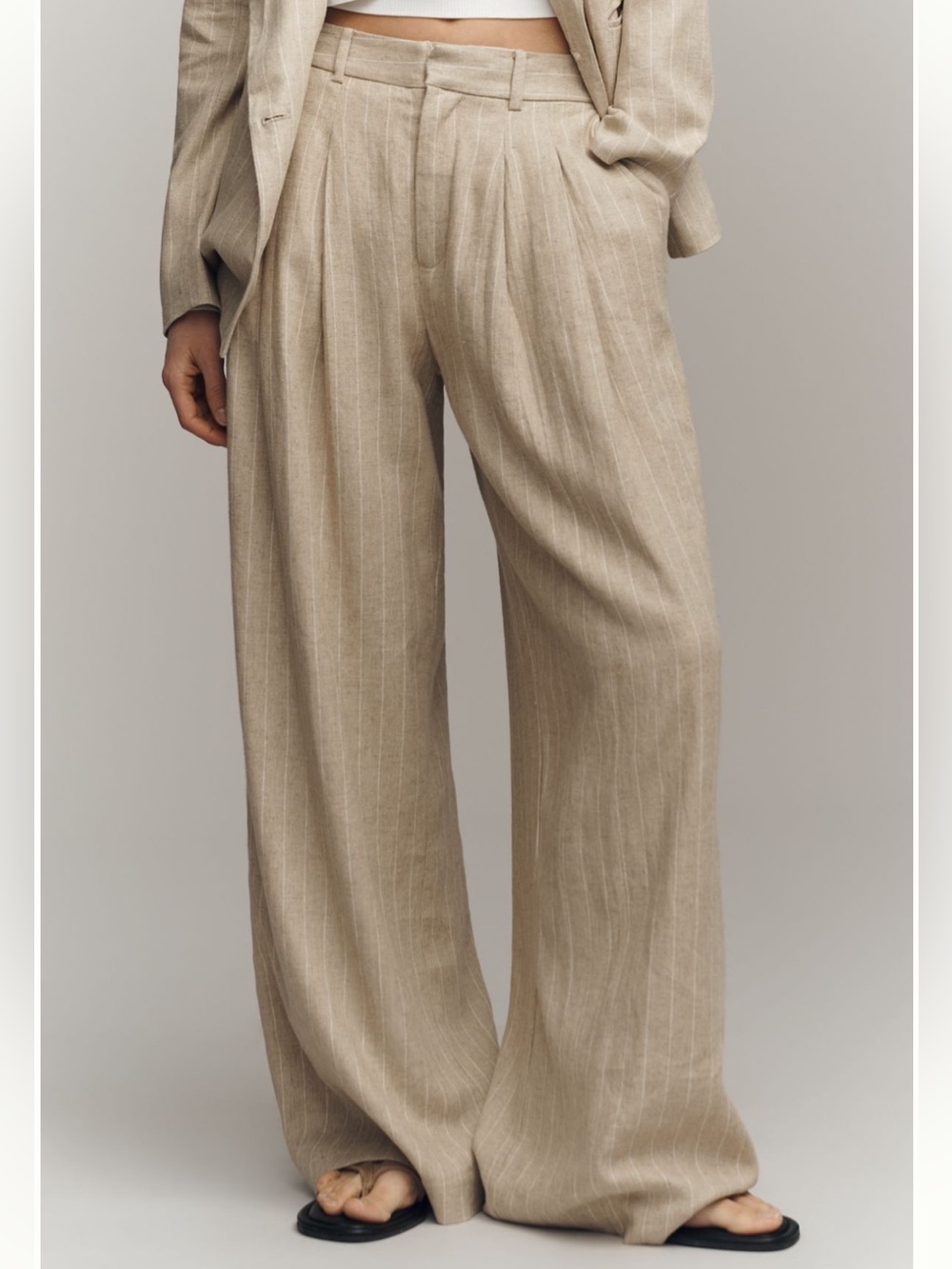 Anthropologie Maeve Avery Linen Blend Pants, Natural/Ivory Stripe XL NWT